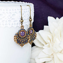 Náušnice - šité náušnice  ALADINOVA CESTA mini (purple/bronz) - 10054979_