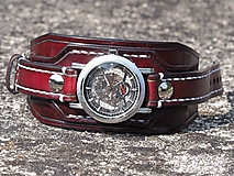 Náramky - Mahagónový kožený remienok na hodinky - 10061304_