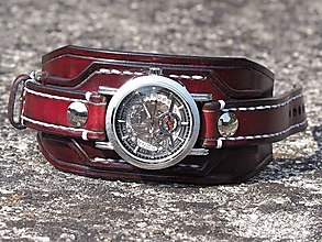 Náramky - Mahagónový kožený remienok na hodinky - 10061304_