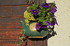 Nádoby - Kameninový kvetináč zelený, medienkový, čajník, závesný :o)). - 10062788_