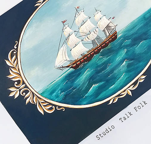 Maľovaná truhlica s plachetnicou a mapou
