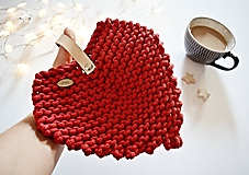 Úžitkový textil - Pletená podložka - srdiečkový lístok červený - 10063792_