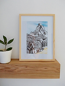 Grafika - Matterhorn linoryt s digitálnym podkladom - 10069356_