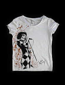 Topy, tričká, tielka - Ručne maľované tričko Freddie Mercury biele - 10069268_