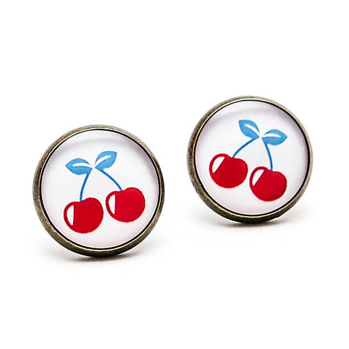 Náušnice - Séria Folk Minimal - Čerešničky (strieborné lôžko - 10mm) - 10074179_