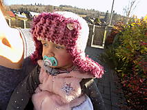 Detské čiapky - čiapka detská hačkovaná bielo -ružová ...strapatá - 10085157_