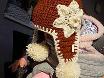 Detské čiapky - čiapka detská hačkovaná - hnedá s kvetom - 10085202_