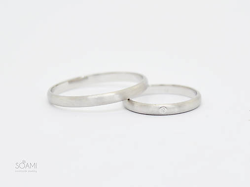 Prstene - 585/1000 zlaté snubné prstene ,svadobné obrúčky s diamantom (bielé zlato) - 10085776_