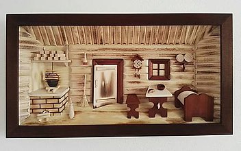 Obrazy - Obraz drevený 3D "Kuchyňa s posteľou" malá - 10086542_