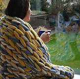Úžitkový textil - Chunky deka melír modrožltý - 100% ovčia vlna - 10092866_
