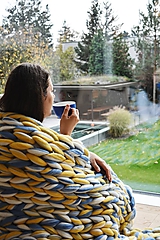 Úžitkový textil - Chunky deka melír modrožltý - 100% ovčia vlna - 10093918_