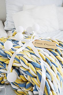 Úžitkový textil - Chunky deka melír modrožltý - 100% ovčia vlna - 10094622_
