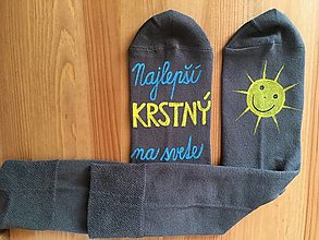 Ponožky, pančuchy, obuv - Maľované ponožky s nápisom: (Najlepší krstný - Tmavošedé) - 10098357_