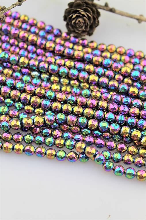 Minerály - hematit korálky 6mm - dúhové,brúsené - 10102874_