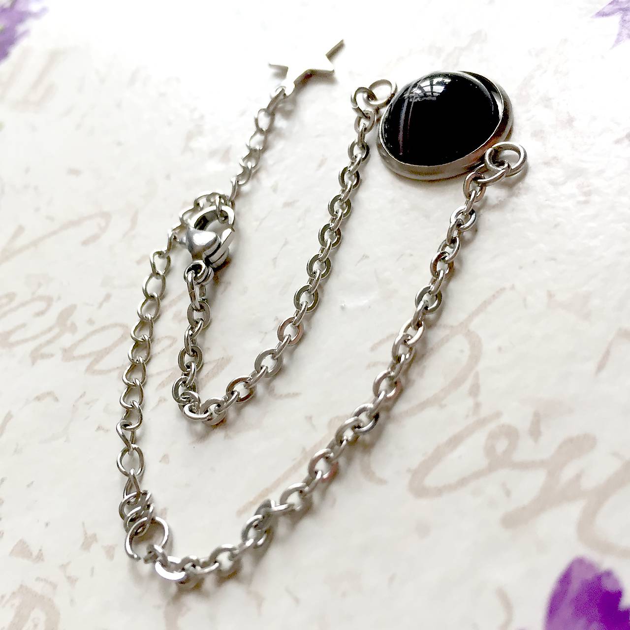 Stainless Steel Black Agate Simple Bracelet / Elegantný náramok s čiernym achátom z chirurgickej ocele /1144