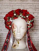 Ozdoby do vlasov - Svadobná ľudová kvetinová parta maky v červenom - 10111563_
