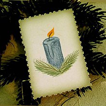 Papiernictvo - Mini vianočné pohľadnice vintage (sviečka) - 10113220_