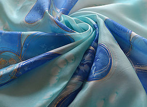 Šatky - modré květy v tyrkysové - 10117684_