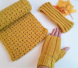 Šály a nákrčníky - Horčicový merino set - 10122211_