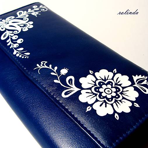 Kožená peňaženka - modrotlač (Květy)