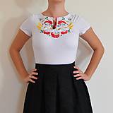 Topy, tričká, tielka - Folklórne dámske tričko , vyšívané , s výšivkou , folk, ľudové, veľkosť L - 10125849_
