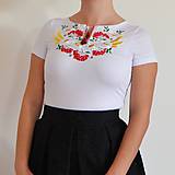 Topy, tričká, tielka - Folklórne dámske tričko , vyšívané , s výšivkou , folk, ľudové, veľkosť L - 10125852_