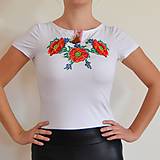 Topy, tričká, tielka - Folklórne dámske tričko , vyšívané , s výšivkou , folk, ľudové - 10126541_
