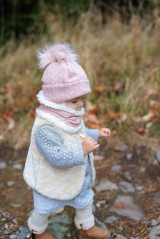 Detské čiapky - Zimná súprava Vrkoče Old pink & fleece cream - 10126010_