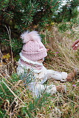 Detské čiapky - Zimná súprava Vrkoče Old pink & fleece cream - 10126012_