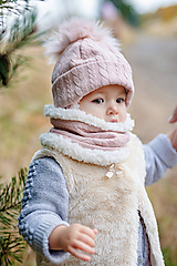 Detské čiapky - Zimná súprava Vrkoče Old pink & fleece cream - 10126013_