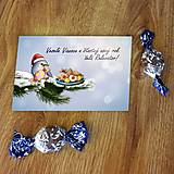 Papiernictvo - Digitálna vianočná pohľadnica vtáčik a vianočné cukrovie - 10124485_