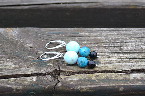 Larimar, Hemimorfit, Achát náušnice Ag 925