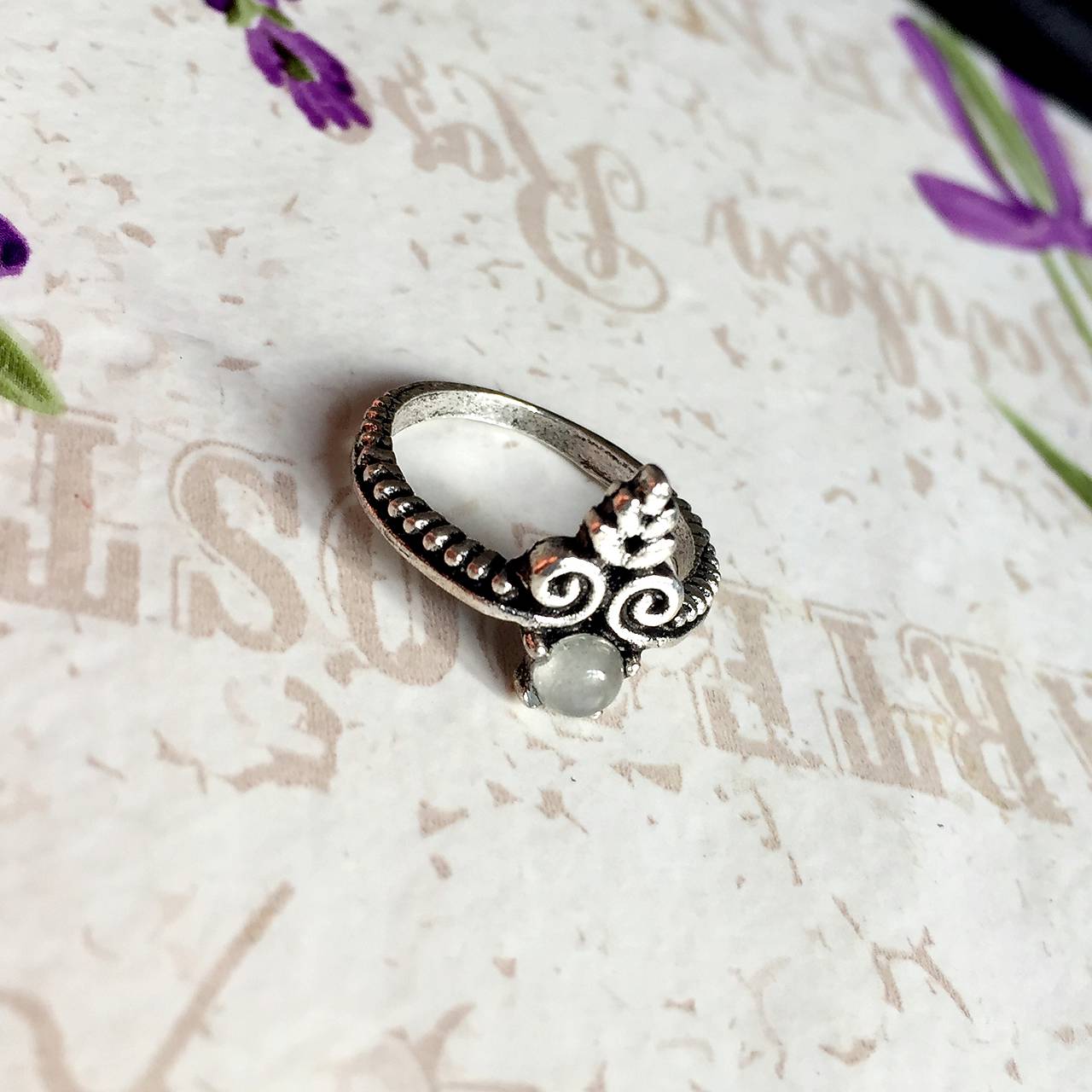 Filigree Aquamarine Ring / Jemný vintage prsteň s akvamarínom /1179
