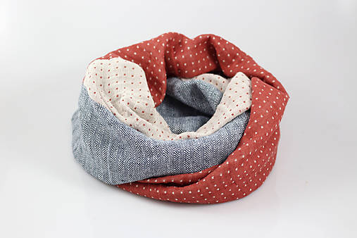 Dvojitý hrejivý bodkovaný nákrčník zo 100% ľanu