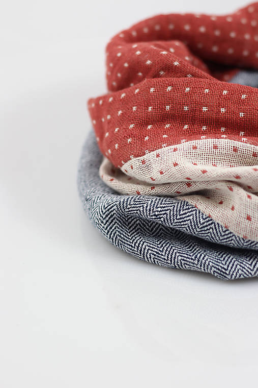 Dvojitý hrejivý bodkovaný nákrčník zo 100% ľanu