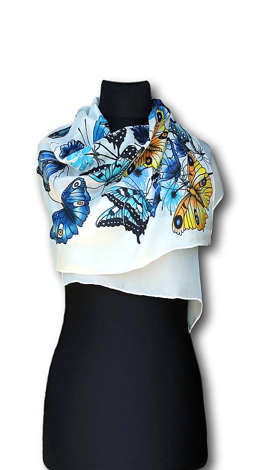 Ručne maľovaný hodvábny šál – Les papillons