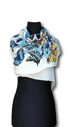 Šatky - Ručne maľovaný hodvábny šál – Les papillons - 10151550_