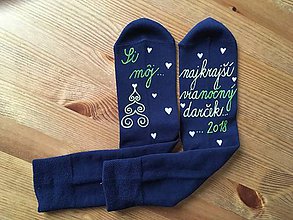 Ponožky, pančuchy, obuv - Maľované vianočné ponožky s nápisom: "Si môj ... vianočný darček... (tmavomodré) - 10151817_