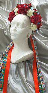 Ozdoby do vlasov - Kvetinová svadobná parta s folkovými stuhami - 10155077_