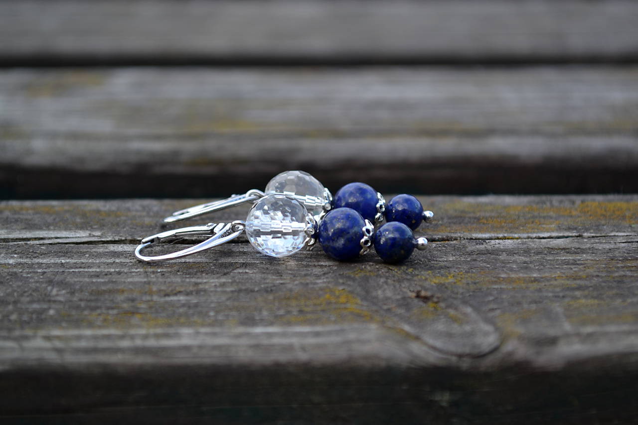 Lapis lazuli a Krištáľ náušnice Ag 925