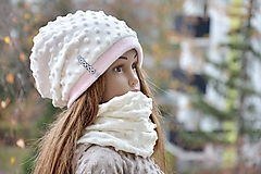 Detské súpravy - Zimný set minky  Minky ivory & pink - 10152932_