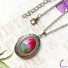 Náhrdelníky - Oval Gemstone Antique Silver Locket Necklace / Otvárací medailón (Dragon Agate) - 10158907_