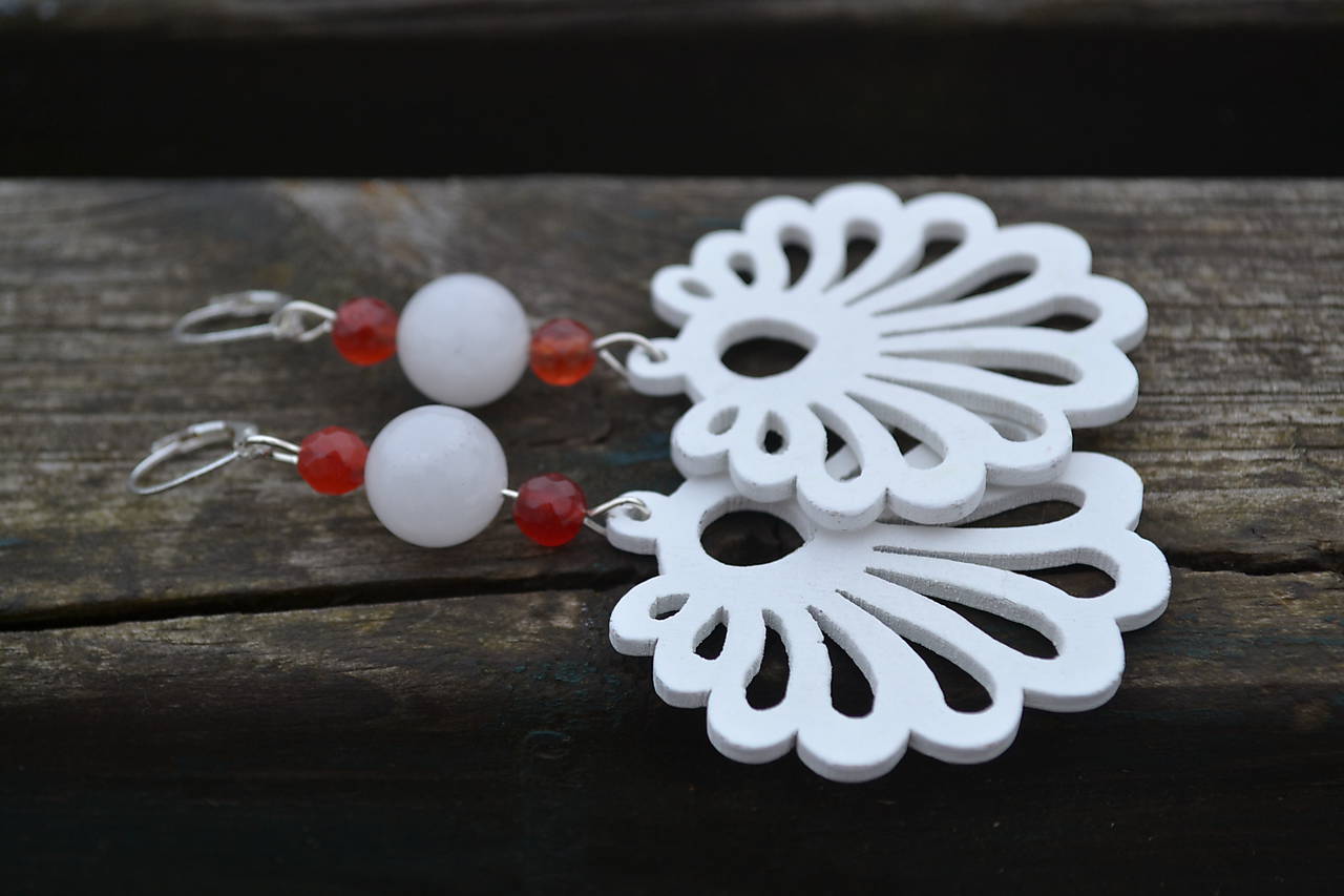 Nefrit, jadeit , drevo, Ag náušnice