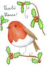 Papiernictvo - Vianočná pohľadnica vtáčik - 10160888_