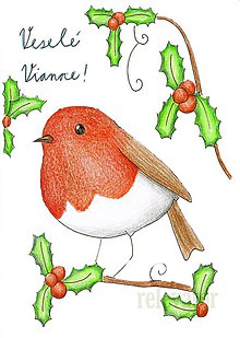 Papiernictvo - Vianočná pohľadnica vtáčik (červený) - 10160888_