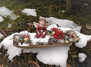 Dekorácie - Vianočná dekorácia s bordovým anjelikom - 10177137_