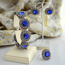 Sady šperkov - Luxusný set s modrými krištáľmi(Ag925) - 10176283_