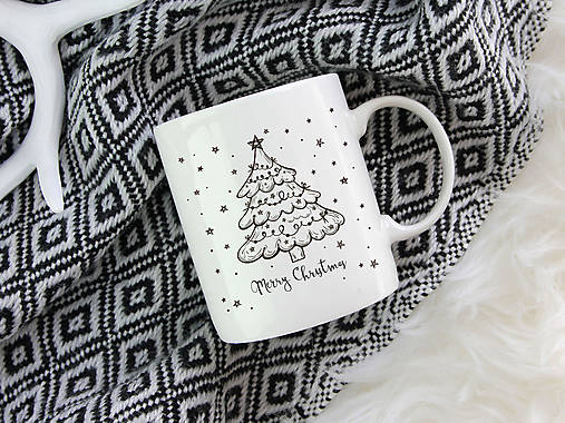 Nádoby - Hrnček Merry Christmas simply black  (Stromček) - 10181869_