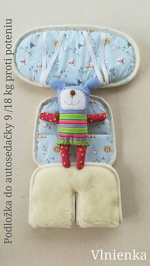 Detský textil - VLNIENKA Podložka do autosedačky 9-18 kg 100% Merino proti poteniu a prechladnutiu Medvedíková 	 - 10182038_