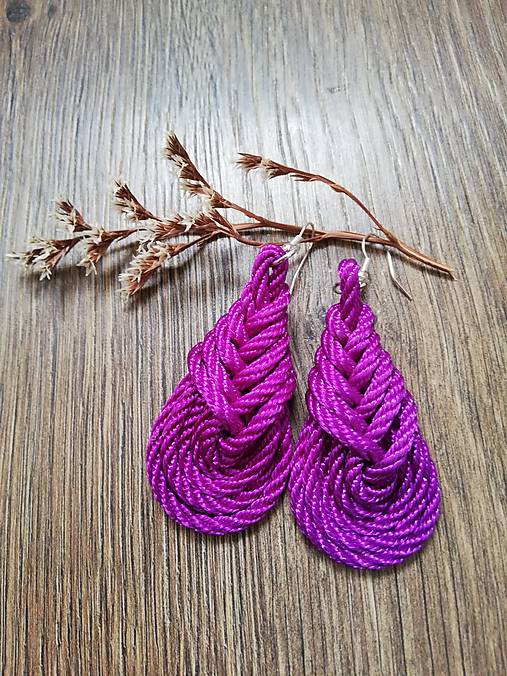 Náušnice - Viazané náušnice  (Fialová) - 10180478_